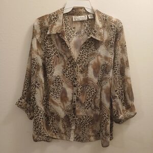 EUC Sarah Bentley Shear Leopard Print Blouse Animal Print Women's Size 2X